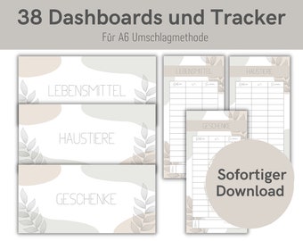 38 dashboard (copertine) + tracker dal design minimalista per buste A6 metodo busta in raccoglitore economico | Scarica PDF digitale