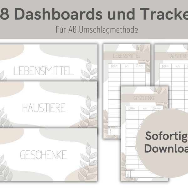 38 Dashboards (Deckblätter) + Tracker mit minimalistischem Design für A6 Umschläge Umschlagmethode im Budget Binder | Digitaler PDF Download