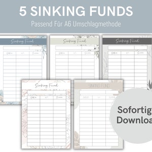 5 Sinking Funds | Tracker für Umschlagmethode | Größe: A6 und Zipperumschlag |Digitaler PDF Download
