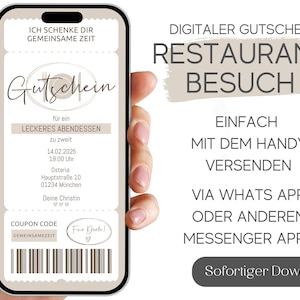 Digitale restaurantvoucher om via WhatsApp te versturen | e-kaart | Modern cadeau-idee | Aanpasbaar | Direct downloaden