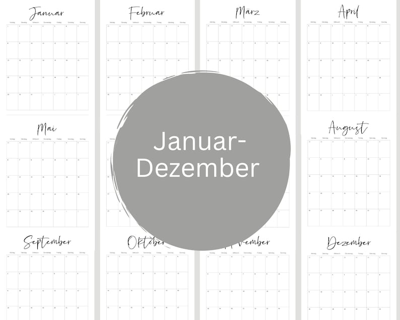 Druckbarer Kalender 2024 Monatsplaner 2024 A5 Format Minimalistischer Jahresplaner zum Ausdrucken Download Digitale PDF Datei Bild 2