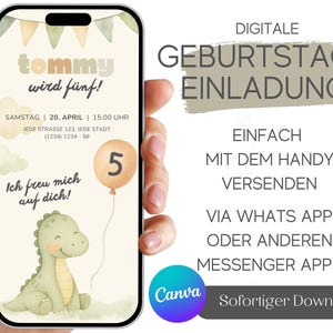 Invitación de cumpleaños infantil personalizada | Invitación para niño | Tarjeta de cumpleaños digital de WhatsApp con un dragón | Plantilla de cumpleaños de Canva