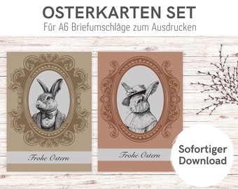 4er Osterkarten Set Hasenfamilie zum Ausdrucken | Osterkarten mit Osterhasen | Frohe Ostern | A6 Format | PDF Datei Download