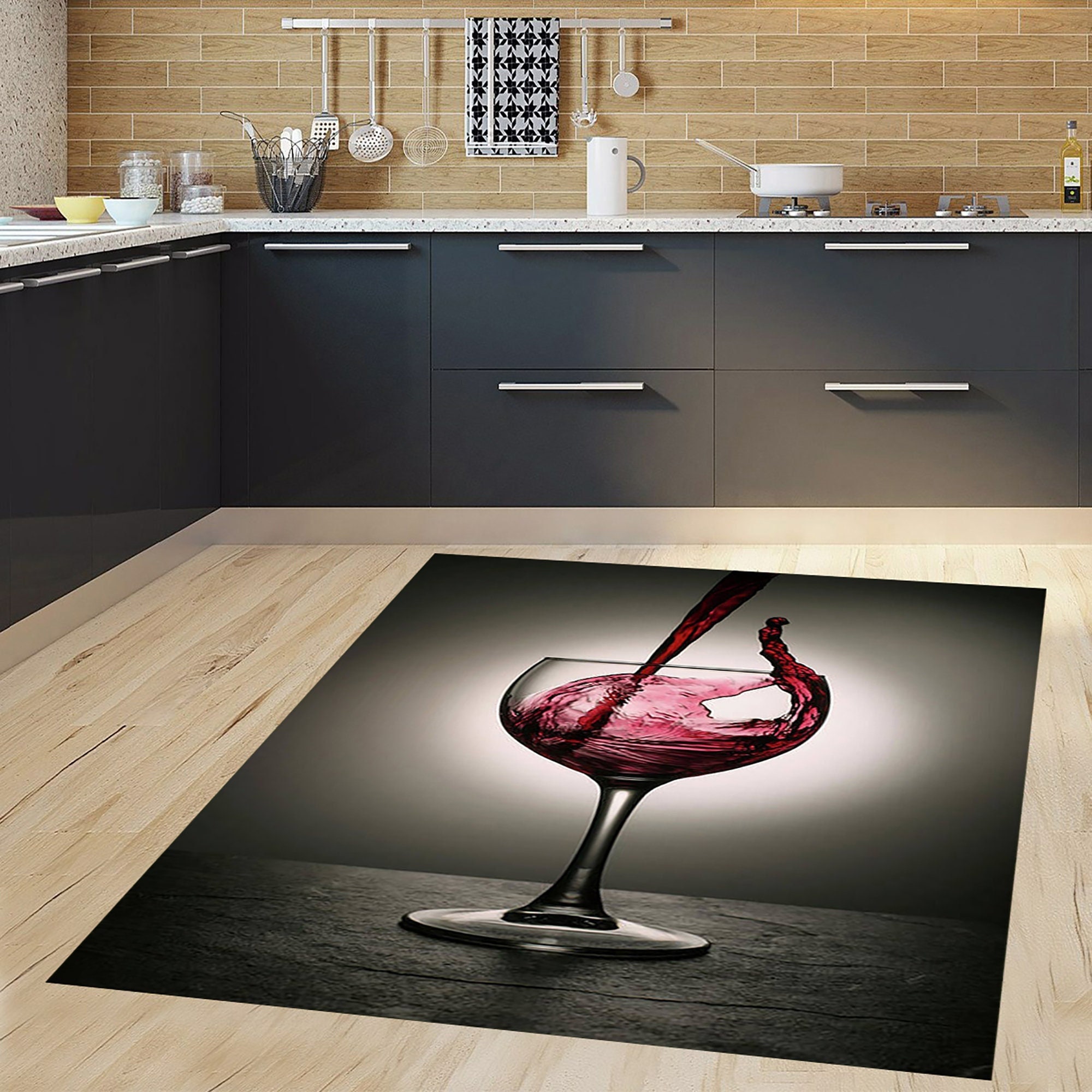 Wine Kitchen Rugs Italian Kitchen Mats for Floor 2 Piece, Anti
