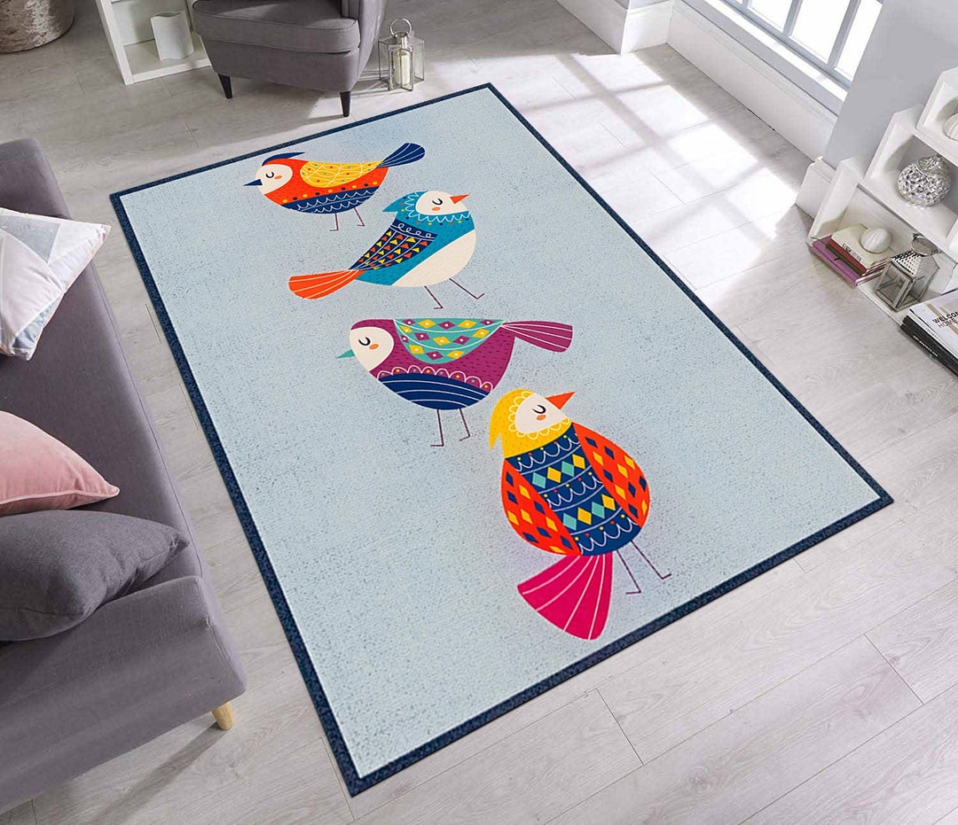 Bright Bird Rug Birds Rugbirds Patterned Rugcolorful Rugblue Rugchart - Etsy