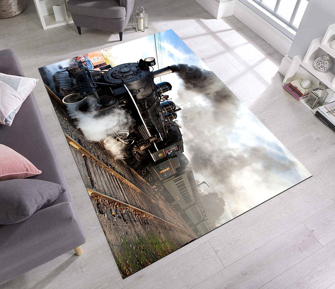 Train Rugs,3d Field Train Rug,steam Train Rug,modern Rug,railway Rug,fantastic Rug,custom Rug