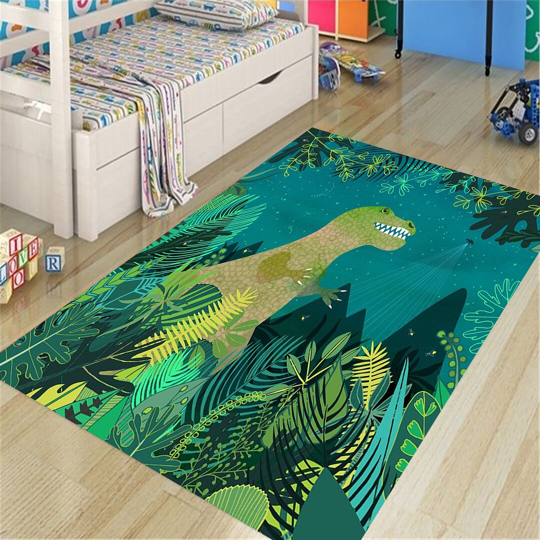 Dinosaur Rug,spacecraft,spacecraft Pattern,green Rug,gift for Her,modern Rug,kids Room Rug