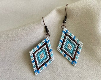 Handwoven Geometric Evil Eye Miyuki Earrings