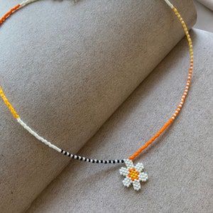 Miyuki Beaded Orange Minimalist Daisy Necklace