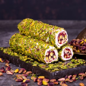 Pistachio with Pomegranate Flavored Turkish Delight, Pistachio, Pomegranate, Luxury Taste, Luxury Gift, Turkish Delight, Ottoman Dessert