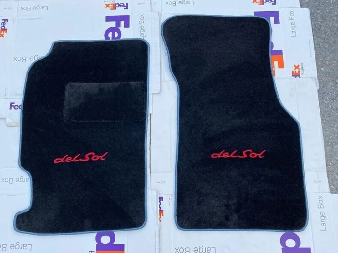 For Honda Civic Crx Del Sol Floor Mats Carpet Black 2pcs Red Letter