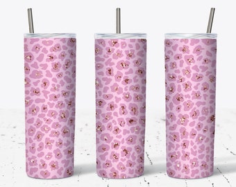 20 Unzen rosa Glitzer Becher Sublimationsdesign, Glitzer Leopard Becher, Gepard Print Becher Wrap, Pink Tumbler Wrap png, Sublimation Design