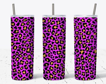 20 Unzen adrette Skinny Becher Sublimation Designs, Leopard Becher, Gepard Druck, Hot Pink Becher Wrap png, Neon Becher Wrap Sublimation