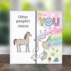 Divertida tarjeta de cumpleaños de unicornio para sobrina imagen 1