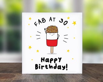 Fab At 30 Happy Birthday: Funny 30th Birthday Card, 30 And Fab, Cute 30th Birthday Card, 30th Birthday Card For Him Her Son Daughter Friend