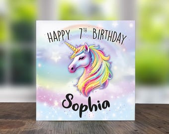 Personalised Birthday Card Girls Unicorn Birthday Card Cute Daughter Gift Party 5th-6th-7th-8th-9th-10th