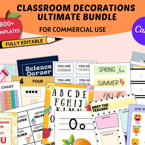 Classroom Decor Bundle Elementary, Printable, Commercial Use Canva Templates, Posters, First Day of School, Feelings Chart,Teaching Supplies