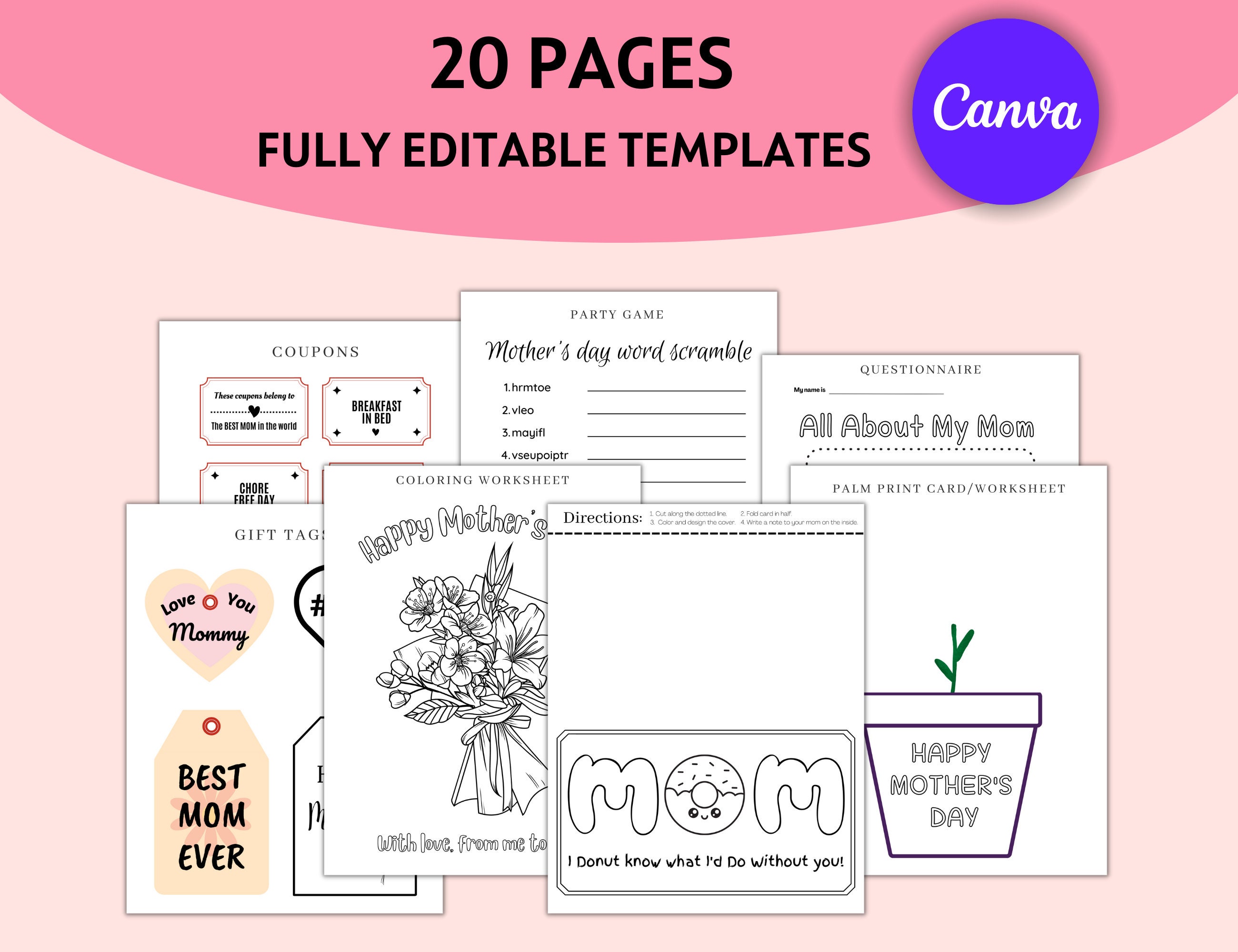 Mother's Day Printable Template Bundle, Commercial Use, Editable Canva ...