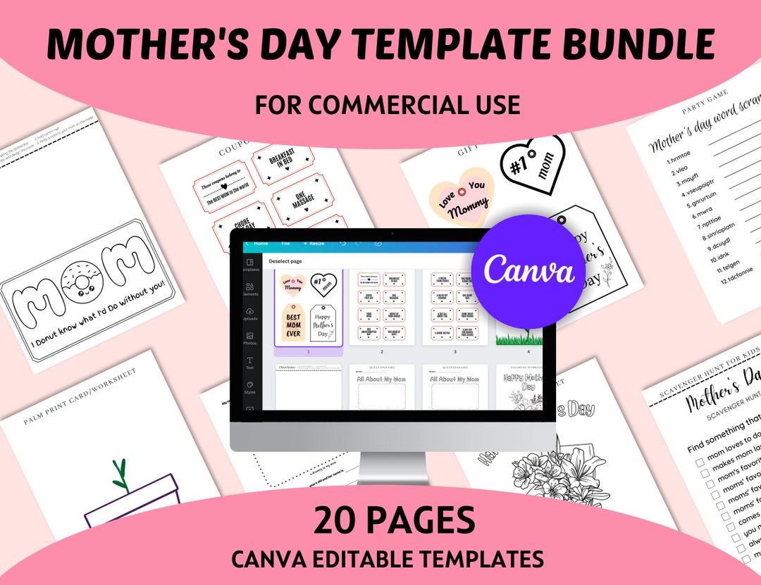 Mother's Day Printable Template Bundle, Commercial Use, Editable Canva ...