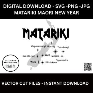 Matariki sterren Maori Nieuwjaar, Nieuw-Zeeland, Aotearoa, Print, Cut, Te Reo, SVG PNG