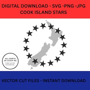 Bandera de las Islas Cook con 15 estrellas / Bandera de las Islas Cook / Polinesia, Océano Pacífico / Imprimir, Cortar, SVG, PNG, JPG, Descarga digital