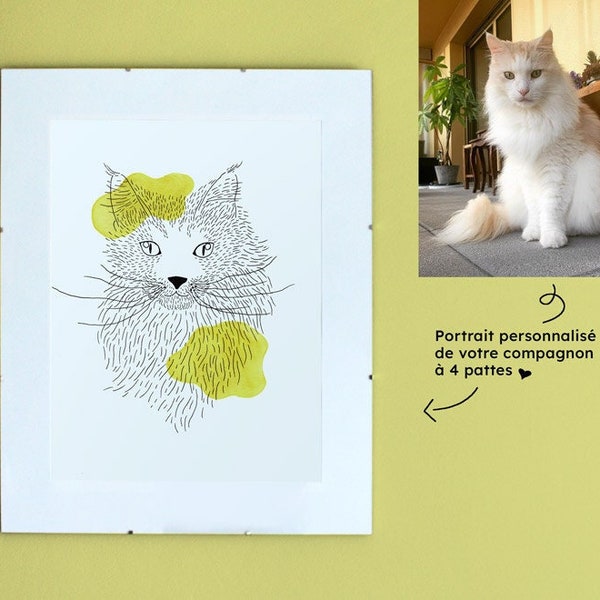 Portrait de votre chat, chien...Dessin fait à la main.