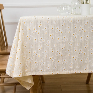 Tischdecke des weißen Gänseblümchens mit Quasten, anpassbare rechteckige Tischdecke, Partytischdekoration im Freien