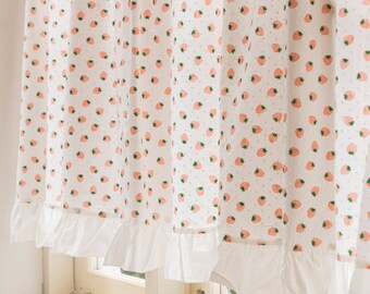 Cherry, Strawberry, Orange Print Curtains - Kitchen Decor Short Drapes - Cute Farmhouse Style, Fruit Pattern Window Treatment