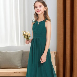 Peacock Green Chiffon Flower Girl Dress for wedding Lace Princess Girls Dress Halter Junior Bridesmaid Dress Floor Length Flower Gown