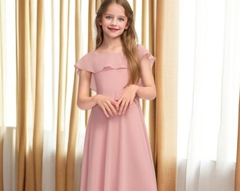 Girl Dress for wedding Chiffon Princess Girls Dress Scoop Junior Bridesmaid Dress Floor Length Chiffon Girl Dress Flower Gown