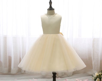 Girls Dress New High-End V Back Big Bow Champagne Sleeveless  Princess Dress For Girl Elegant Birthday Christmas Clothes 2-14 Yrs