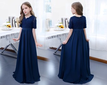 Navy Blue Junior Bridesmaids Dress Flower Girl Dresses Kids Birthday Party Pageant Gowns Lace Weddings First Communion Elegant Dress