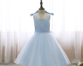 Girl Dress ,Sleeveless,Bow Shoulder Fluffy Dress Girls ,Sky blue Flower Girl Dress,Wedding Party Dress,First Communion Dress, Princess Dress