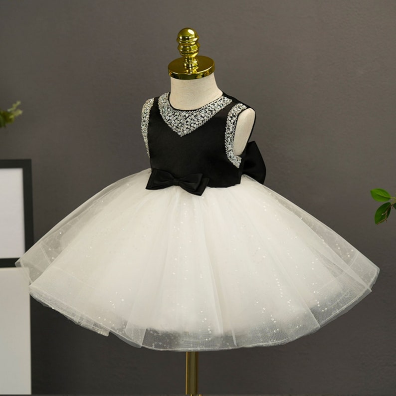 Girls Dress Big Bow Black Ivory Sleeveless Princess Dress For Girl Flower Girl Dresses Knee Length First Communion Dress image 4