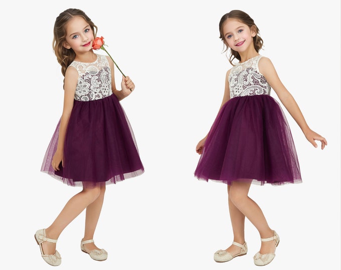 Ivory Lace Girls Dress Purple Sleeveless Princess Dress For Girl Flower Girl Dresses First Communion Dress