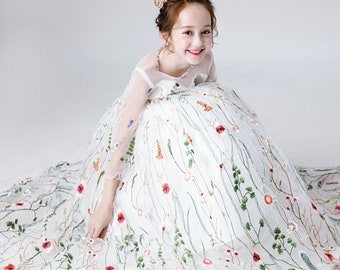 Ivory Lace Flower girl dress,First communion girl dress ,3/4 sleeve girl dress, girl dress, Girl ball gown,Toddler flower girl dress