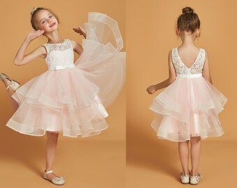 Blushing Pink Knee Length First Holy Communion Girls Dress Sleeveless Princess Dress For Girl Flower Girl Dresses First Communion Dress