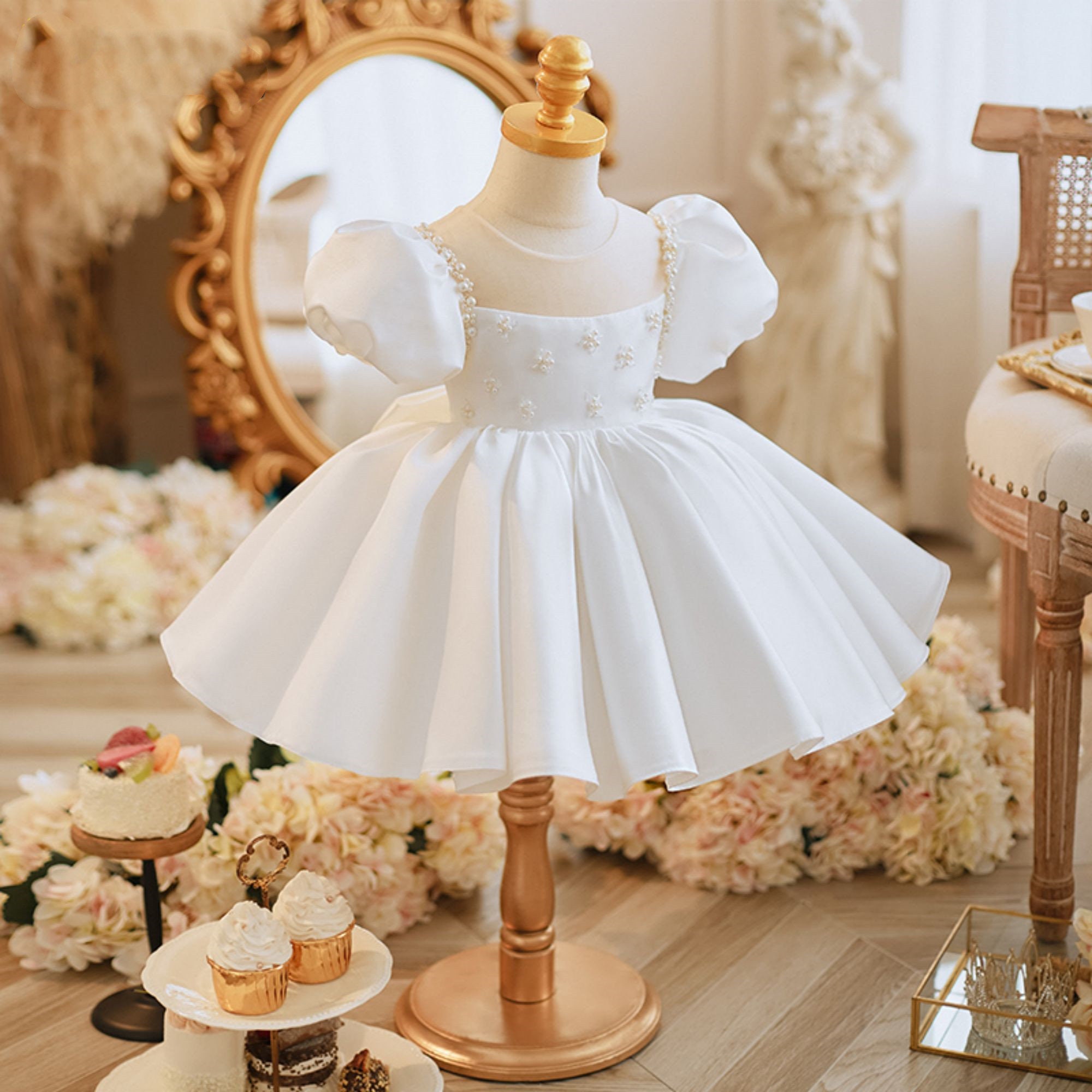 Satin Flower Girl Dress Toddlers Knee Length Dress Princess Sleeveless Pageant Dress P619651