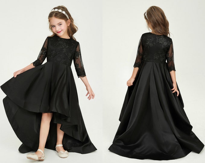 Asymmetrical Black Lace Flower Girl Dresses Princess Girls Dress Communion dress, Flower girl tulle dress, Flower girl dress toddler