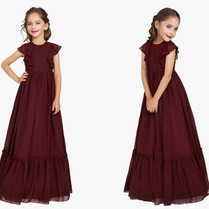 Flower Girl Dresses Coffion Junior Bridesmaid Dress pageant dress Girl  Maxi Dress Little Girl Twirl Dress Long Chiffon Dress