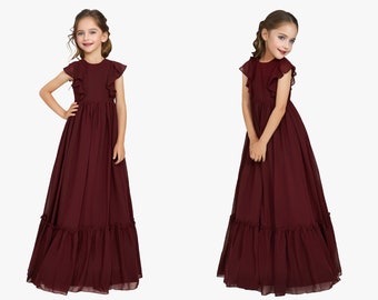 Flower Girl Dresses Coffion Junior Bridesmaid Dress pageant dress Girl  Maxi Dress Little Girl Twirl Dress Long Chiffon Dress