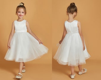 Knee Length First Holy Communion Girls Dress Sleeveless Princess Dress For Girl Short Flower Girl Dresses First Communion Dress