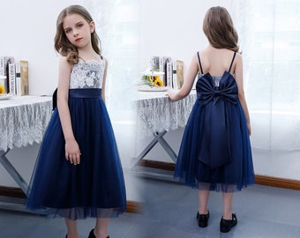 Flower Girl Dresses Sleeveless Kids Birthday Party Pageant Gowns Weddings First Communion Elegant Dress Tulle Tea-Length Dress For Wedding