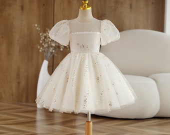 Girls Dress New High-End V Back Big Bow Champagne Sleeveless Princess Dress For Girl Flower Girl Dresses First Communion Dress