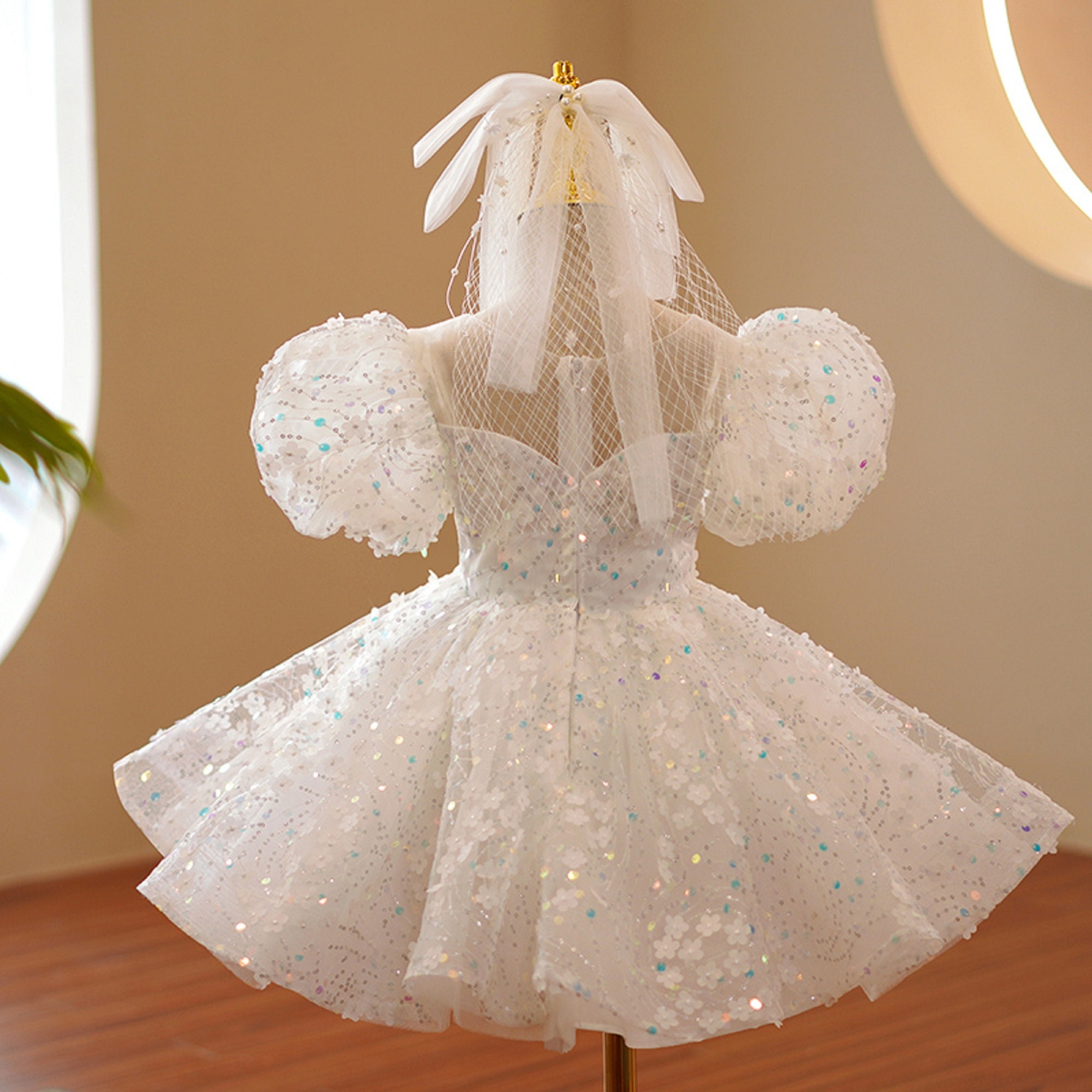 Girls Communion Dress Girls Birthday Bow Princess Dress