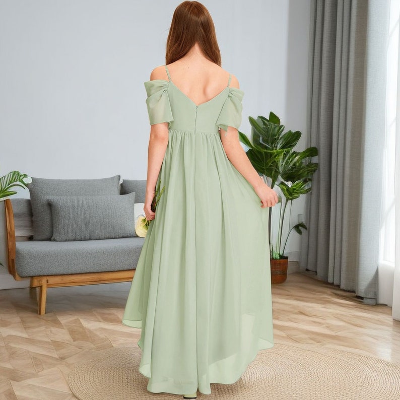 Girl Dress for wedding Princess Girls Dress Sage Green Junior Bridesmaid Dress Floor Length Chiffon Girl Dress Flower Gown Pageant Dress zdjęcie 4