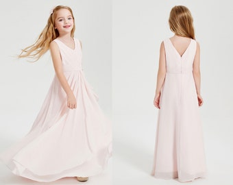 Blushing Pink Flower Girl Dresses Coffion Princess Girls Dress A-line Halter Floor-Length Junior Bridesmaid Dress