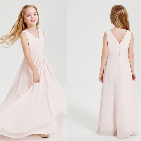 Blushing Pink Flower Girl Dresses Coffion Princess Girls Dress A-line Halter Floor-Length Junior Bridesmaid Dress