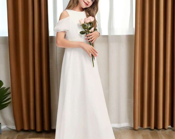 Ivory Girl Dress for wedding Princess Girls Dress Junior Bridesmaid Dress Floor Length Chiffon Girl Dress Flower Gown Pageant Dress