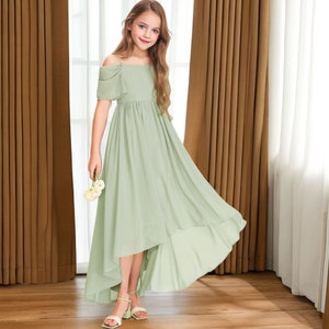 Girl Dress for wedding Princess Girls Dress Sage Green Junior Bridesmaid Dress Floor Length Chiffon Girl Dress Flower Gown Pageant Dress zdjęcie 3